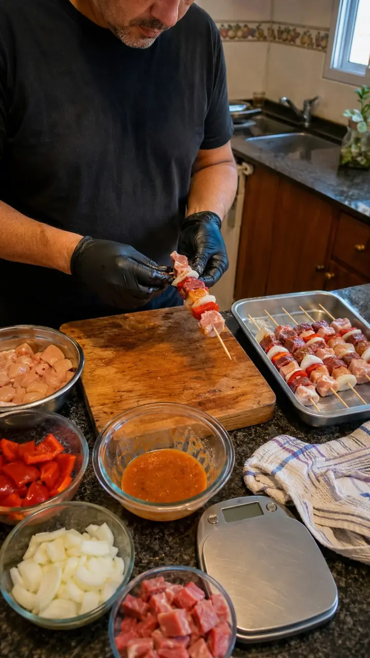 Ensartar los cubos en los palitos de brochette