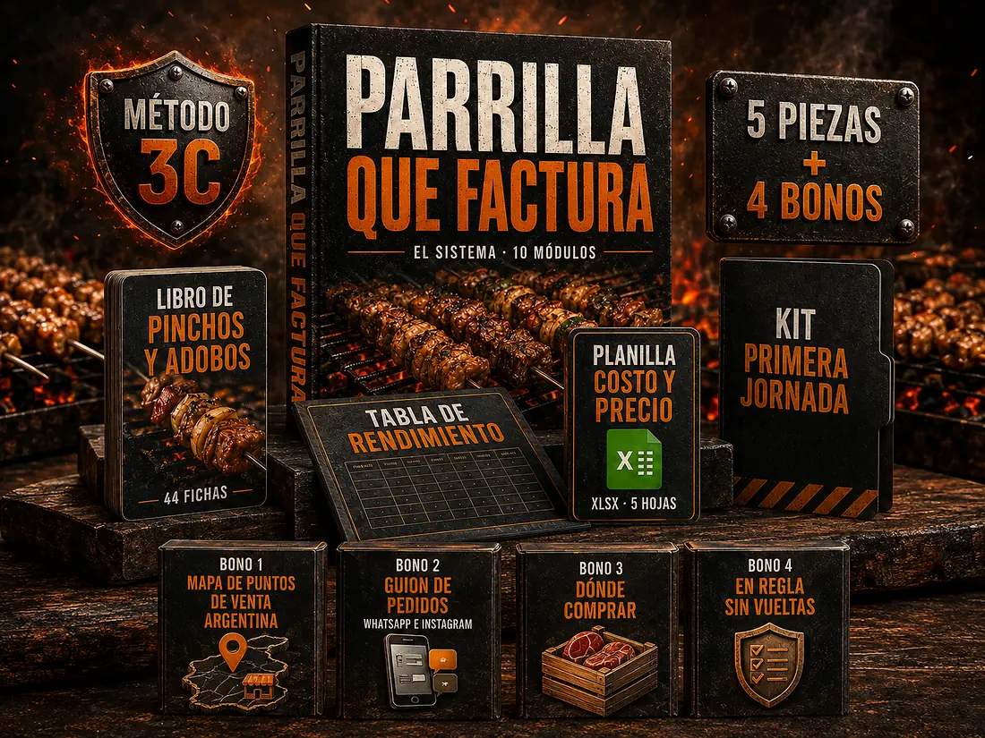 El sistema PARRILLA QUE FACTURA: tomo principal, fichas imprimibles y planilla